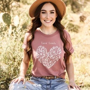 EUC Save Lands Rose Botanical Heart Tee Shirt